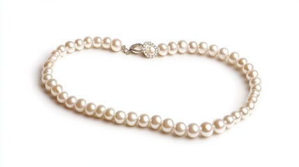 Single strand pearl necklace on a white background, elegant, jewelry, accessory, luxury, fashion, classic, pearl, white