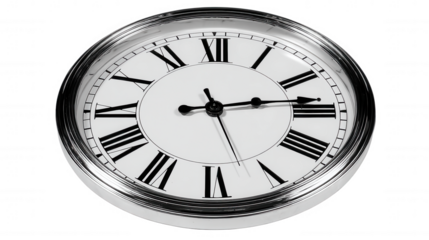 Classic clock with roman numerals isolated on transparent background, PNG