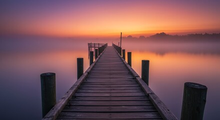 Fototapeta premium Dock over Still Water at Sunrise