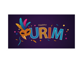 Happy Purim Festive Design with Masquerade Mask & Confetti
