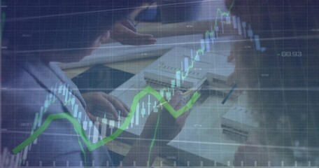 A 4K animated video of diverse business people with digital financial data overlays, symbolizing global business, fintech, teamwork, and modern economic connectivity. - Powered by Adobe