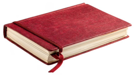 Red notebook with elastic band isolated on transparent background, PNG