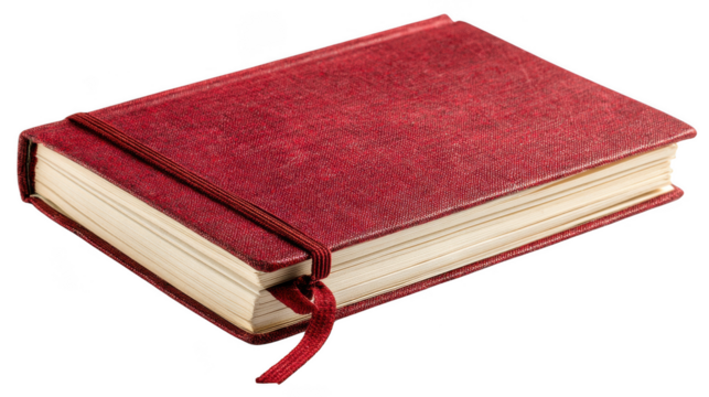 Red notebook with elastic band isolated on transparent background, PNG