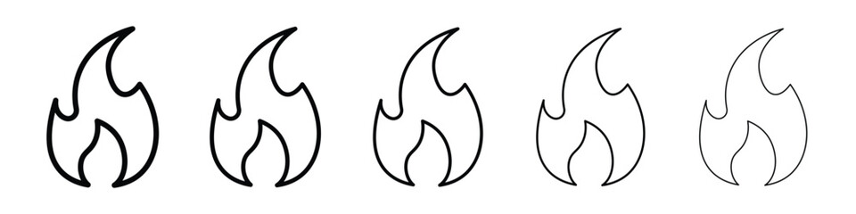 Flame icon Outline and flat style designs