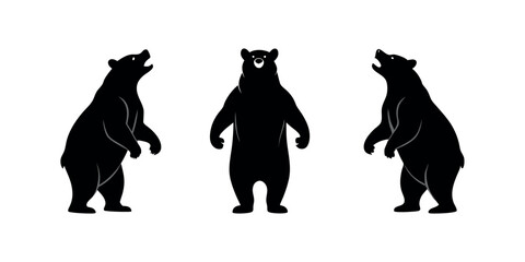 Black silhouette vector illustration of bear vector silhouette design set, symbol of pet love.
