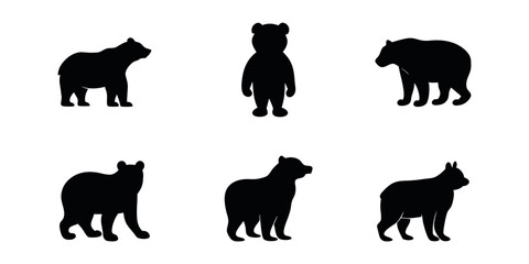 Black silhouette vector illustration of bear vector silhouette design set, symbol of pet love.
