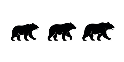 Black silhouette vector illustration of bear vector silhouette design set, symbol of pet love.