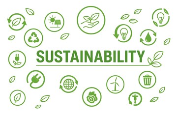 Sustainability Icons and Concept Illustration