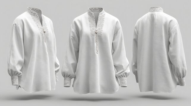white linen traditional cossack shirt mockup, cultural apparel designs and folk costume presentations
