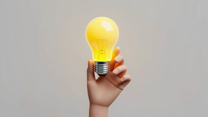 Hand holding glowing light bulb idea concept