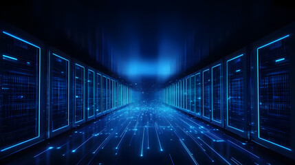 Fototapeta premium illustration of futuristic technology cyberspace. Information network of data center. Abstarct background blue wallpaper.