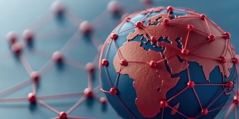 economy growth demand concept. Visual representation of a globe interconnected with network lines and nodes.