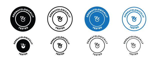 Set of colored pixel perfect dermatologically tested icon with 1 unexpanded, 1 silhouette,  A badge icon indicating that the product is dermatologically tested and safe for skin use.  © Tanveer Hussain Mirz