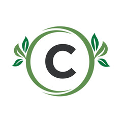 Green Leaf Logo Combine With Letter C Vector Template