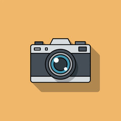 Flat Design Vector Illustration of Classic Vintage Camera Icon on Solid Background for Photography, Media, or Creative Portfolio Concepts