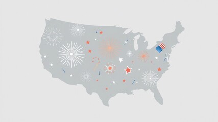 Obraz premium Celebrate Independence Day A Festive Map of the United States with Fireworks and Patriotic Symbols