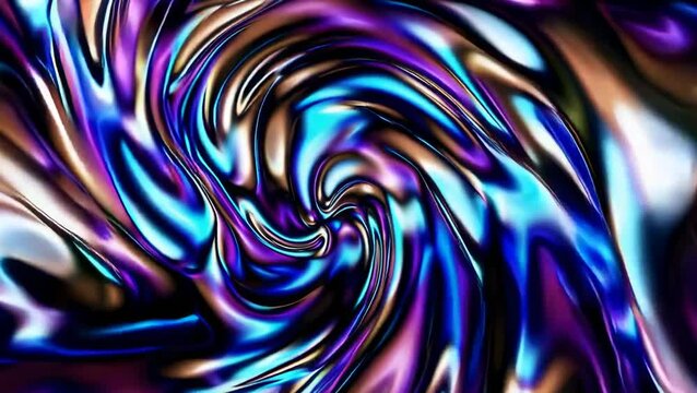 Colorful iridescent swirl of blue, violet and copper shades. Futuristic liquid abstract concept.
