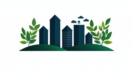 economy growth demand concept. Urban skyline with greenery, symbolizing nature and architecture blend.