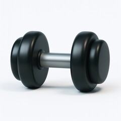 3D icon of Black dumbbell with silver handle isolated on white background for fitness