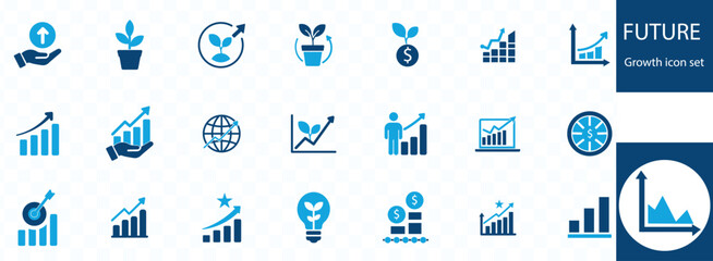 future growth icon set . gain, improvement, grow, chart, increase, evolution and development icons.