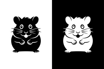 Editable Hamster Silhouette Vector Minimal Black and White Animal Icon.