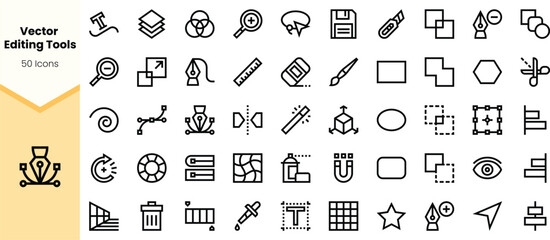 A collection of sleek, minimalistic vector editing tool icons in black , showcasing a variety of design actions and elements.