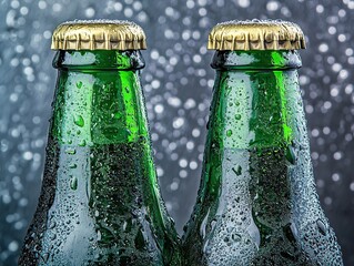 Two chilled bottles with golden caps and condensation. Ready to be enjoyed in a refreshing moment.