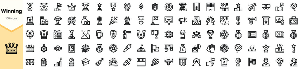 A diverse collection of winning-themed icons, featuring trophies, medals, and awards. Perfect for celebrating achievements and success.