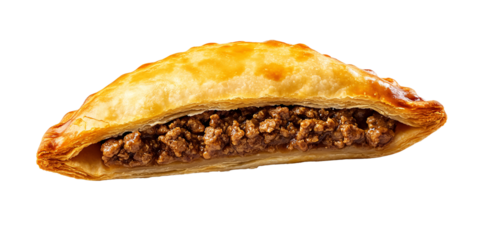 Delicious baked empanada with savory ground beef filling on a transparent background, showcasing traditional Latin American cuisine Concept of comfort food and culinary delight