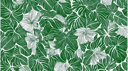Luxury Nature green background vector. Floral pattern, Tropical plant line arts, Vector illustration. illustration , no logos, no brands