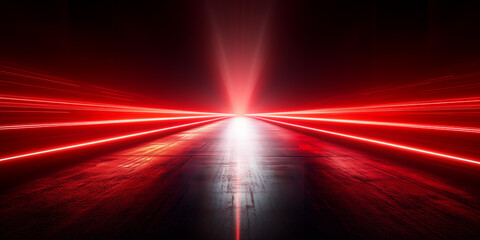 A vibrant display of red laser beams converging and radiating from a central point in a dimly lit space. car mockup Background with copy space 