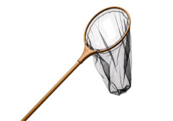 A Rustic Fishing Net Simple Elegance in Wood and Mesh isolated on transparent baackground