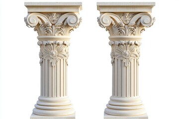 Fototapeta premium Two ornate columns architecture detail on white background