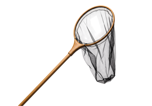 A Rustic Fishing Net Simple Elegance in Wood and Mesh isolated on transparent baackground