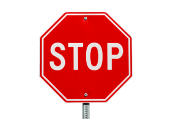 Closeup View of a Red Octagonal Stop Sign Against a Black Background isolated on transparent baackground