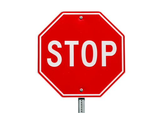 Closeup View of a Red Octagonal Stop Sign Against a Black Background isolated on transparent baackground