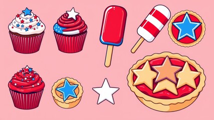 Patriotic Treats Delicious Fourth of July Cupcakes, Pies, and Popsicles – Festive Food Illustrations