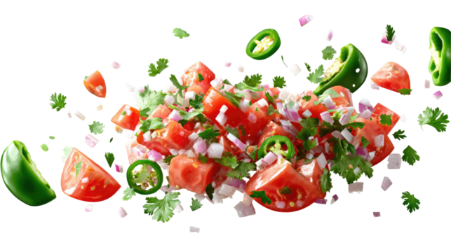 Fresh Pico de Gallo Salsa Ingredients with Chopped Vegetables on Transparent Background

