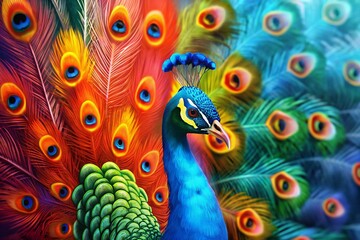Obraz premium peacock colorful feathers vibrant colors digital art