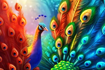 Obraz premium peacock colorful feathers vibrant colors digital art