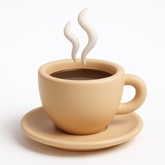 3D icon of Coffee cup with steam isolated on white background, a warm and inviting beverage
