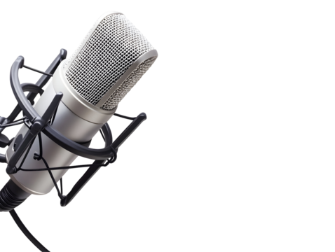 Studio microphone on black background with copy space ideal for recording or broadcasting