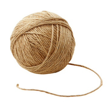 Ball of light brown jute twine isolated on transparent background