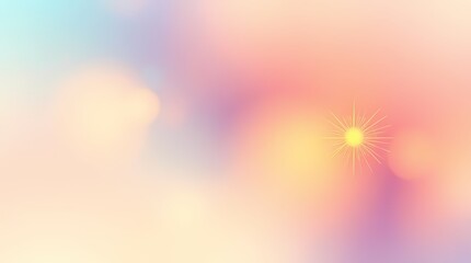 Fototapeta premium A soft, pastel background with a radiant yellow sun-like shape in the center, surrounded by blurred, circular light sources