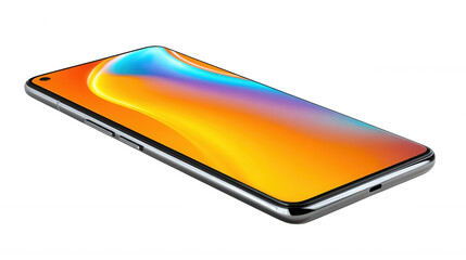 Modern smartphone with colorful screen isolated on transparent background, PNG