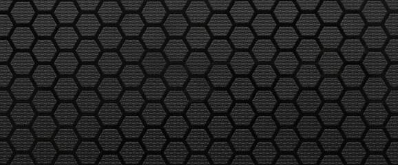 Black plastic hexagonal surface background texture 
