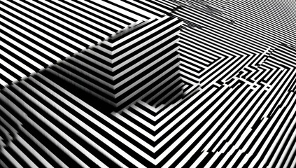 Abstract black and white striped pattern with a complex, layered effect