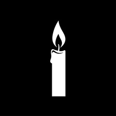 Lit candle icon. Simple white candle flame symbol. Perfect for new year cards, christmas invitations, or kitchen accessories design. This image is ideal for 2026 year of fire horse themed projects.