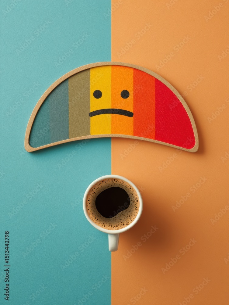 Poster Mood Scale Representing Anxious to Calm With Bright Sections and Coffee Cup for a Relaxing Experience