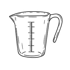 Measuring cup with handle for baking and cooking.  Clear plastic measuring cup shows measurements.  Essential kitchen tool ideal for precise ingredient measuring. This kitchenware is perfect for new y